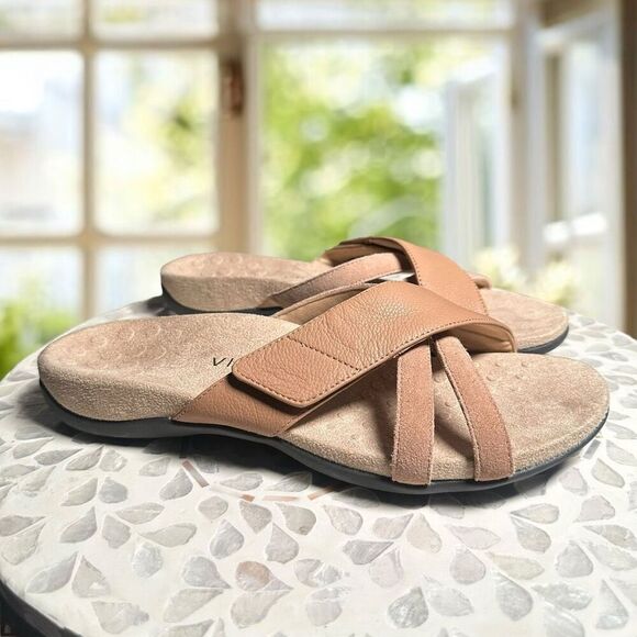 Vionic Zarie Orthotic Supportive Leather Adjustable Slide Sandal Women's - Picture 11 of 16